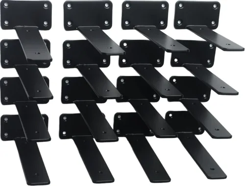Vista 74 de Paquete de 2 - Soportes de estante en L ocultos negros de 4 pulgadas (1/5 pulgada de grosor) Soportes de estante flotante de hierro Soportes