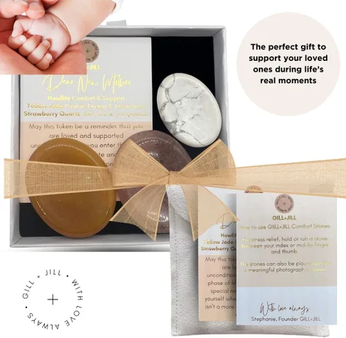 Vista 5 de Set de regalo para mamá nueva: regalo para mamá futura, piedras cómodas para futura mamá, regalo de apoyo para embarazo y posparto con howlita, jade