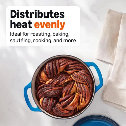 Vista 3 de Amazon Basics Olla de horno holandés de hierro fundido con tapa, esmaltada, redonda, doble asa, resistente, pequeña, 4.3 cuartos de galón, azul
