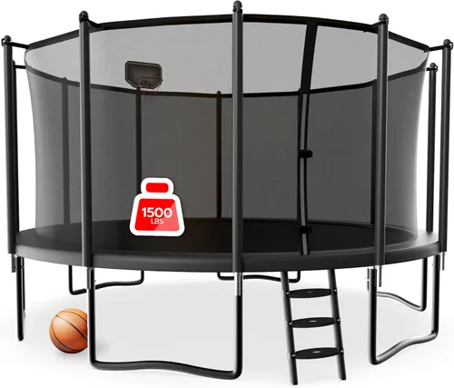 Vista 9 de LHX 1500LBS Tranpoline Outdoor 8 10 12 14 15 16FT for Kids and Adults, Backyard Outdoor Tranpoline with Basketball Hoop, Widened Ladder, Heavy Duty