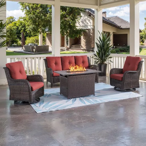 Vista 66 de HUMMUH Juego de 2 Sillas Giratorias Mecedoras de Mimbre para Patio Exterior, Juego de Muebles de Sillas Mecedoras de Ratán (Marrón, Azul) 50,000