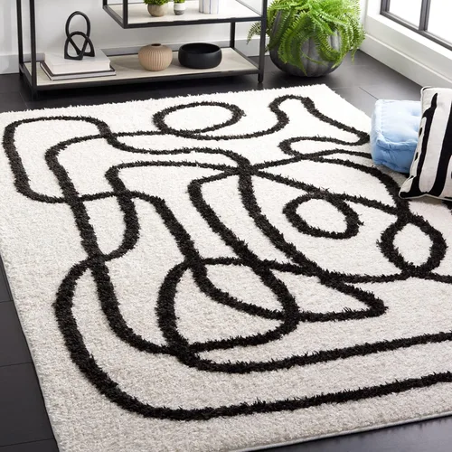 Vista 9 de SAFAVIEH Norway Shag Collection - Alfombra de pasillo, 2 pies 3 pulgadas x 6 pies, color marfil y negro, que no desprende pelusa y de fácil cuidado
