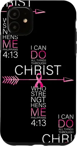 Vista 8 de Breast Cancer Phone Cases Women Philippians 4:13 Pink Cancer Case for iPhone 17