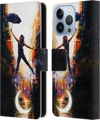 Vista 15 de Head Case Designs Officially Licensed Dave Loblaw Boy Painting Moon Clouds Sci-Fi and Surreal Leather Wallet Case Compatible with Apple iPhone 13 Pro
