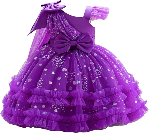 Vista 18 de IBTOM CASTLE Vestido de cumpleaños para niñas, con corazón, de tul, con destellos, de princesa, para bebé, vestido de niña de flores, para boda