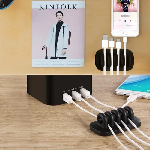 Vista 4 de Monaco Soporte de clip de cable con peso para administración de cables de escritorio (negro)