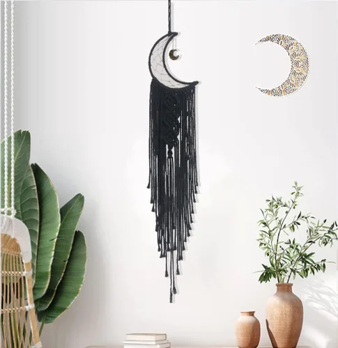 Vista 6 de Atrapasueños Atrapasueños de Luna con Luz, Atrapasueños Negro para Niñas y Niños, Decoración de Pared de Dormitorio, Decoración de Navidad