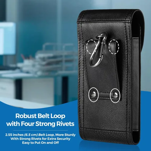 Vista 4 de Funda de cuero genuino para cinturón de teléfono con clip para cinturón, funda para teléfono celular para teléfonos inteligentes grandes de 6.5
