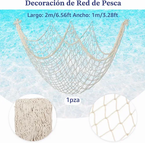 Vista 4 de ZERODECO Decoración náutica, red de pescado natural para fiesta pirata, boda, cumpleaños, tema de playa, decoración de sirena, red de algodón