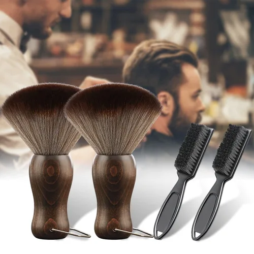 Vista 2 de Cepillo de plumero para cuello de peluquero, mango de madera con gancho para cortar el cabello (2 piezas)
