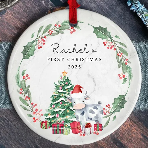 Vista 26 de Adorno personalizado de cerámica para la primera Navidad del bebé 2025 – Recuerdo navideño de copo de nieve personalizado con nombre, nuevo adorno