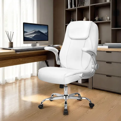 Vista 2 de NEO CHAIR Silla de escritorio de oficina, respaldo alto de piel sintética Blanco