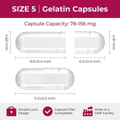 Vista 2 de Cápsulas de gelatina vacías tamaño 5 – (100 unidades) cápsulas vacías muy pequeñas ideales para rellenar tú mismo, cápsulas de gel con 2 cucharas