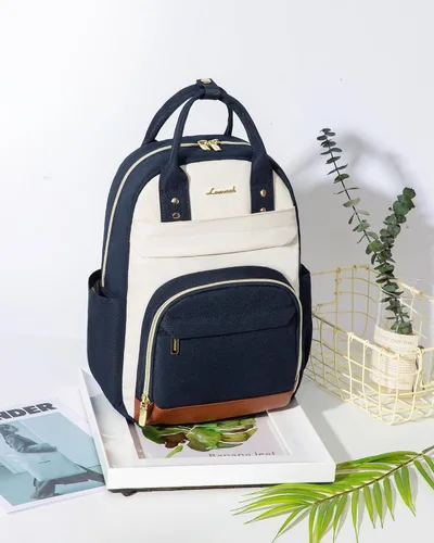 Vista 6 de LOVEVOOK Mini mochila para mujer, elegante mochila impermeable, Drak Azul-beige-marrón, Mochila