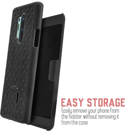 Vista 3 de Funda con clip para cinturón de OnePlus 8 PRO con protección de vidrio templado para cinturón [Kickstand] 2 en 1 funda rígida delgada con funda