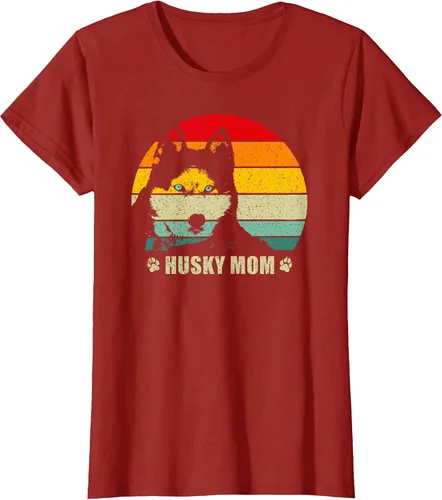 Vista 42 de Husky Mom Retro Dog Lover Mother Siberian Huskies Tee Women T-Shirt Asphalt Grey