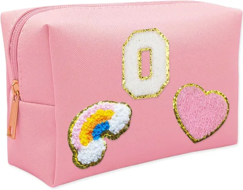 Vista 9 de Bolsa de Maquillaje Preppy, Estuche de Lápices de Cuero PU Premium Impermeable Bolsa de Cosméticos con Sonrisa Corazón Arcoíris Bonita Bolsa