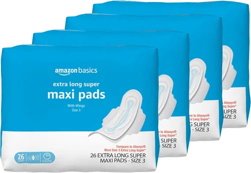 Vista 10 de Amazon Basics Almohadillas largas gruesas con alas para períodos, absorción regular, sin perfume, tamaño 1, 36 unidades (anteriormente Solimo)