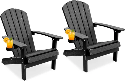 Vista 51 de YEFU Silla Adirondack de plástico resistente a la intemperie, sillas de patio con instalación fácil en 5 pasos, se ve exactamente como madera real