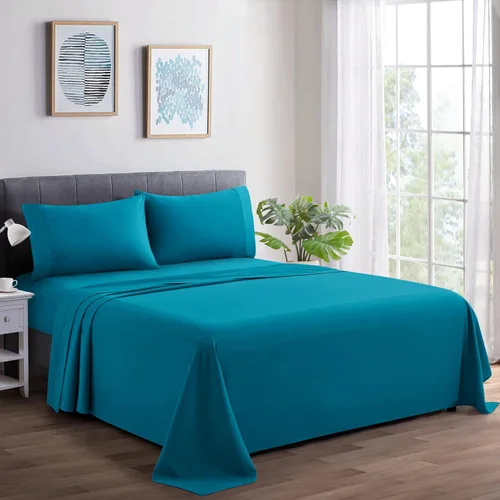 Vista 15 de Marina Decoration Juego de sábanas de 600 hilos de algodón percal de fibra larga ultra suave para todas las estaciones, 4 piezas con 2 fundas