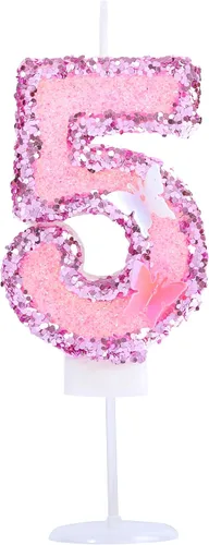 Vista 14 de Decoración de vela 3D con diseño de mariposa rosa número 10
