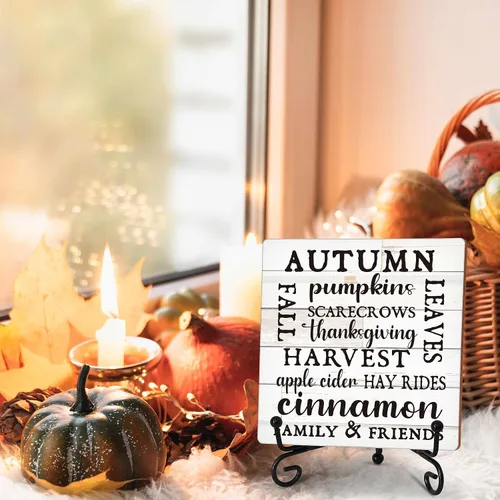 Vista 3 de Decoraciones de otoño para decoración del hogar, letrero de mesa de otoño de calabazas de otoño, decoraciones de bandeja escalonada de otoño, placa