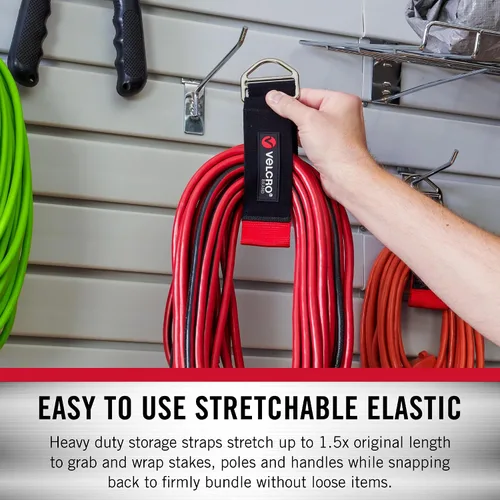 Vista 5 de VELCRO Brand Correa de almacenamiento elástica fácil de colgar, resistente que soporta 20 libras, se estira 1.5 veces de longitud, cables