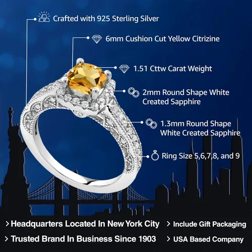 Vista 100 de Gem Stone King Anillo de compromiso de plata de ley 925 de 0.236 in con piedra natal y zafiro blanco creado con acento Anillo de compromiso