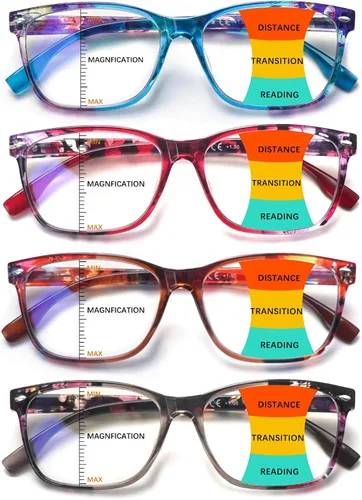 Vista 13 de Anteojos de lectura progresivos multienfoque para mujer, estampado de patrón de bloque de luz azul, elegantes lectores de computadora para mujer