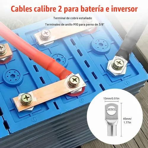 Vista 5 de Linkstyle 6 piezas de cables de batería de 2 AWG de 6 pulgadas, cables de inversor de batería de cobre puro de 2 calibres de 15 cm y 35 mm²