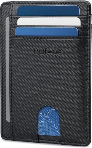Vista 25 de Buffway - Carteras de cuero delgadas minimalistas con bolsillo frontal y bloqueo RFID para hombres y mujeres, negro (Alaska Black), Minimalista