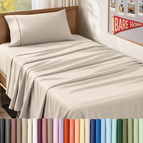 Vista 112 de Bare Home Juego de Sábanas Twin - Sábanas de Cama de Microfibra Ultra-Suave 1800 - Doble Cepillado - Bolsillos Profundos - Ajuste Fácil - Extra