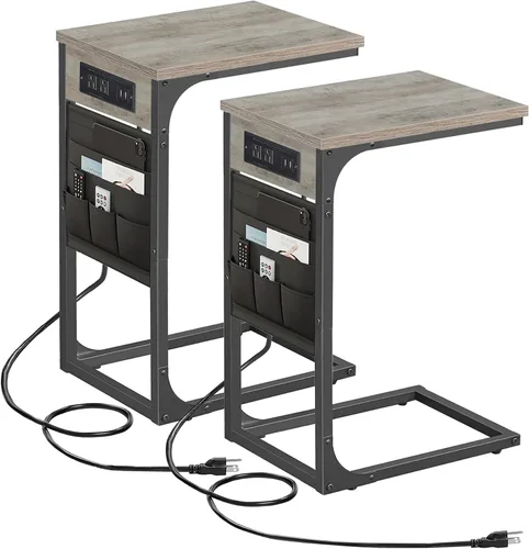 Vista 26 de TUTOTAK - Mesa auxiliar en forma de C, mesa lateral para sofá, mesa de sofá con bolsa de almacenamiento, bandeja para TV para sala de estar, Negro
