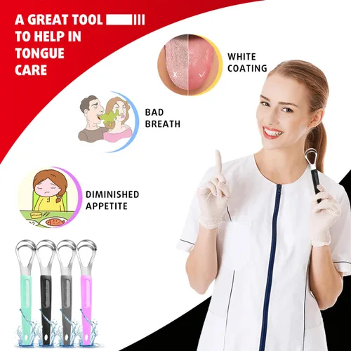 Vista 7 de Cbiumpro Paquete de 4 raspadores de lengua para niños y adultos, limpiador de lengua de acero inoxidable con estuche de viaje, reduce el mal aliento
