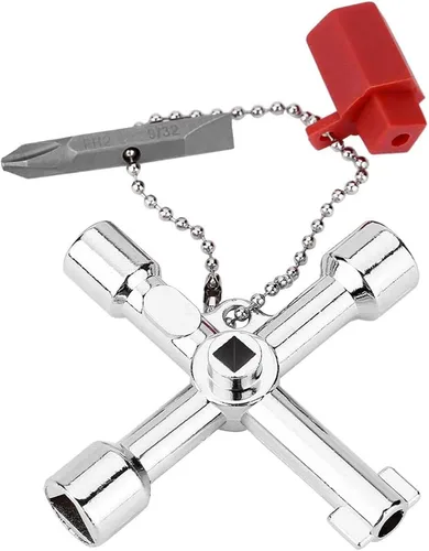 Vista 9 de Llave multifuncional de 4 vías, llave de fontanería, herramienta de apertura de llave de plomero para control eléctrico, medidor de agua, gas, caja