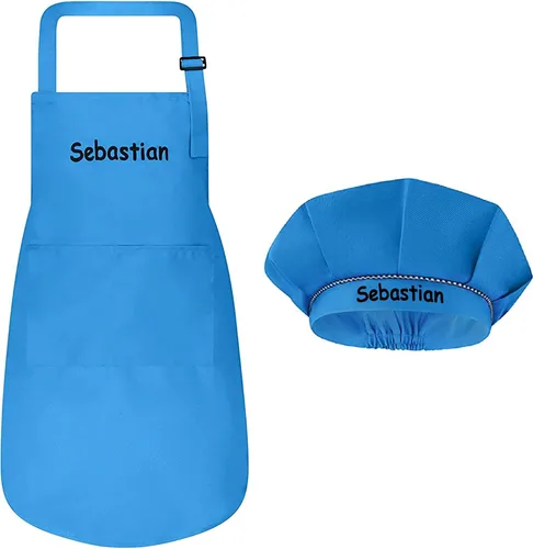 Vista 17 de Juego de delantal personalizado y sombrero de chef, bonito disfraz de chef para niños, delantales con bolsillos para cocinar, pintar, fiestas