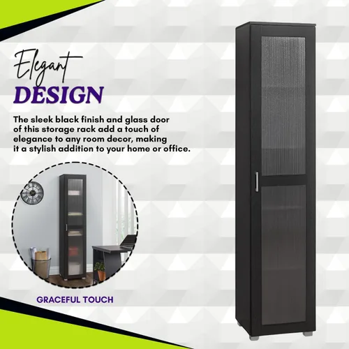 Vista 5 de Kings Brand Furniture Romero - Armario de almacenamiento alto Curio, estantería alta perfecta para sala de estar, cocina, dormitorio y oficina, Negro