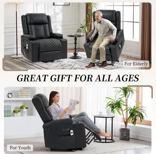 Vista 7 de Silla reclinable eléctrica para personas mayores con masaje por vibración y calefacción lumbar, sofá individual eléctrico de piel sintética