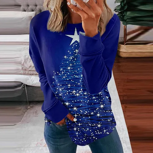 Vista 2 de JJHAEVDY Sudaderas de moda para mujer, estilo casual, con estampado navideño, cuello redondo, holgadas, de manga larga