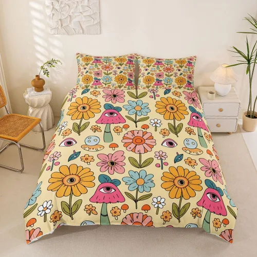 Vista 41 de Juego de funda de edredón con lazo de dibujos animados para niñas, tamaño individual, juegos de ropa de cama de princesa con lazo para niños, 2 Azul