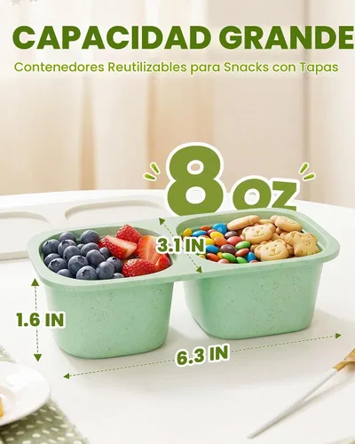 Vista 2 de Paquete de 5 recipientes reutilizables con tapas, 2 compartimentos pequeños Bento, lonchera de paja de trigo sin BPA para la escuela, viajes