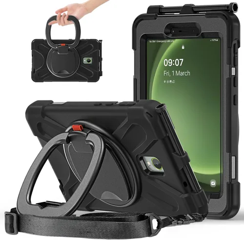 Vista 23 de 360 Rotation Case for Galaxy Tab ActivePro/Tab Active4 Pro/Active 5 Pro 10.1" Sturdy Cover Rotate Ring Stand Shoulder Carrying Strap Hand Strap