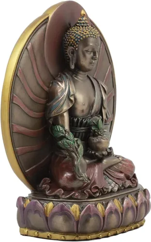 Vista 3 de Ebros Gift Budismo Bhaisajyaguru Medicina Buda meditando en Padma Lotus Trono Estatua de 6 pulgadas de alto Escultura Bodhisattva Rey de Lapislázuli