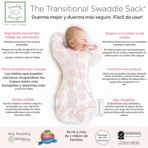 Vista 2 de SwaddleDesigns Saco de transición, algodón, floral celestial, 3-6 meses