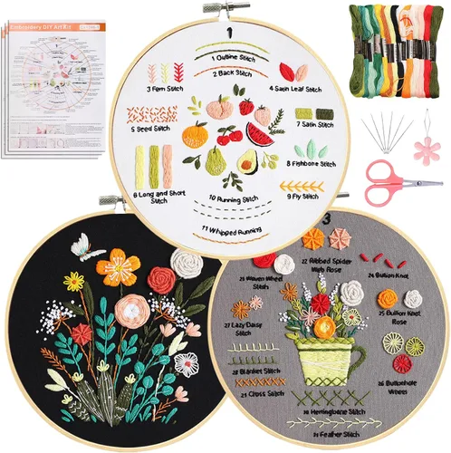 Vista 13 de Santune Paquete de 4 kits de bordado para principiantes, kits de punto de cruz y punto de aguja para adultos, juegos de punto con patrón de abeja