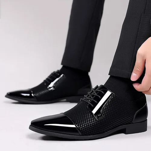 Vista 2 de Oxford - Zapatos de vestir clásicos para hombre estilo casual negocios formal con cordones con 4 ojales estilo británico ligero esmoquin de cuero