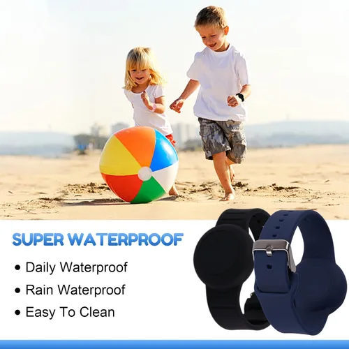 Vista 2 de Pulsera de AirTag impermeable para niños (paquete de 2), soporte de silicona suave y ligero para niños ocultos, pulsera Airtag para niños, funda