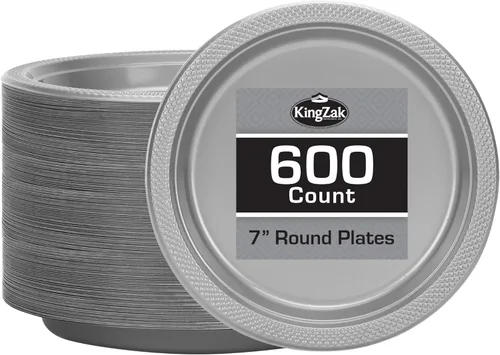 Vista 52 de Hanna K. Signature - Platos de plástico negro para fiesta, platos desechables de 7 pulgadas, 50 unidades, suministros de fiesta para aperitivos