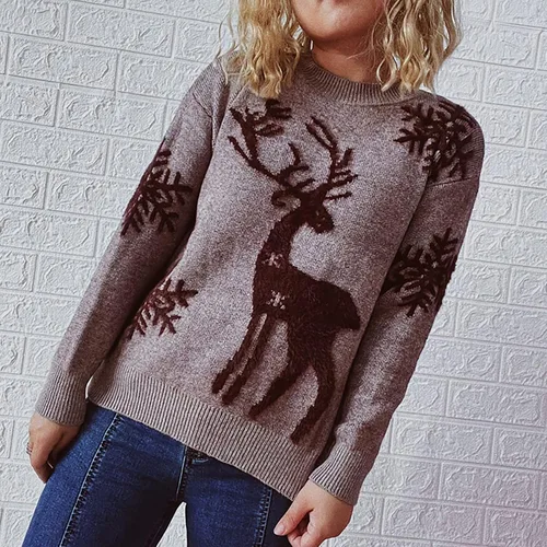 Vista 2 de Suéter de Navidad para mujer, suéter de punto de reno, elegante, suave, estampado, ropa de otoño