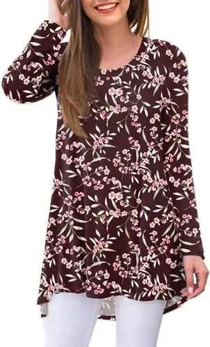 Vista 94 de AWULIFFAN Blusa tipo túnica holgada de manga larga con cuello redondo para mujer